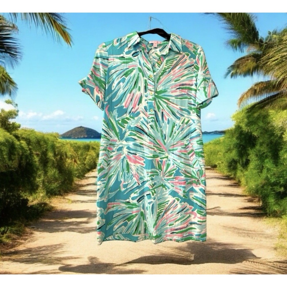 Lilly Pulitzer Dress Womens Size 2 Blue Pink Print Tropical Beach Coverup Vacay‎